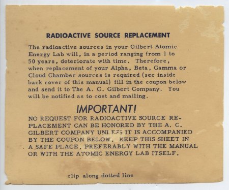 Radioactive Source Replacement Slip found in the Atomic Energy Manual