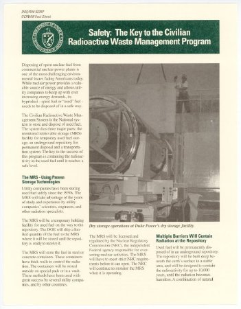 Safety: The Key to the Civilian Radioactive Waste Management Program